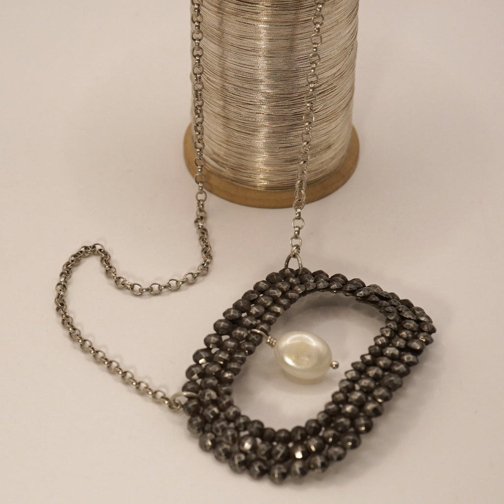 Georgian Cut Steel Buckle Pearl & Silver Necklace, Badgers Velvet