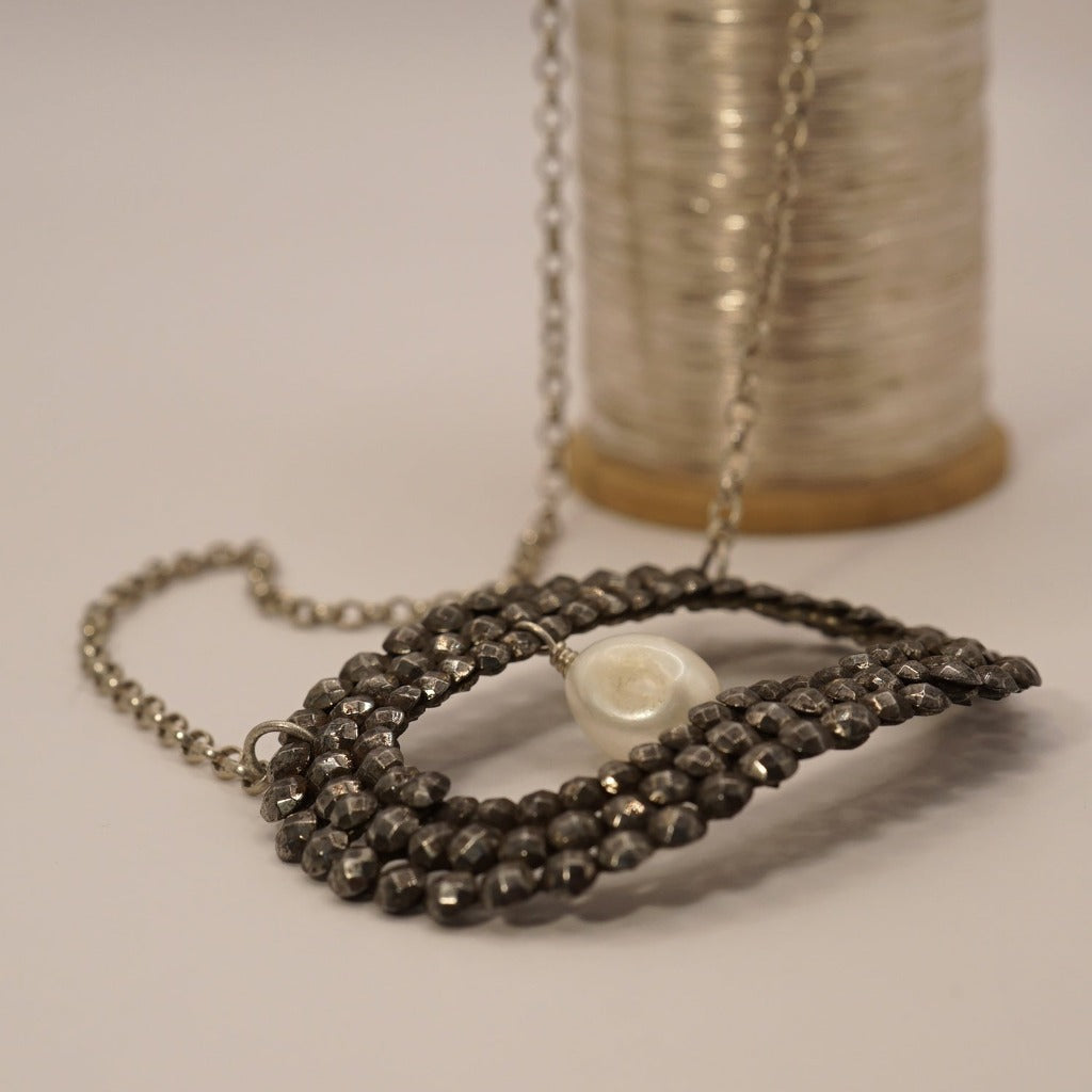 Georgian Cut Steel Buckle Pearl & Silver Necklace, Badgers Velvet