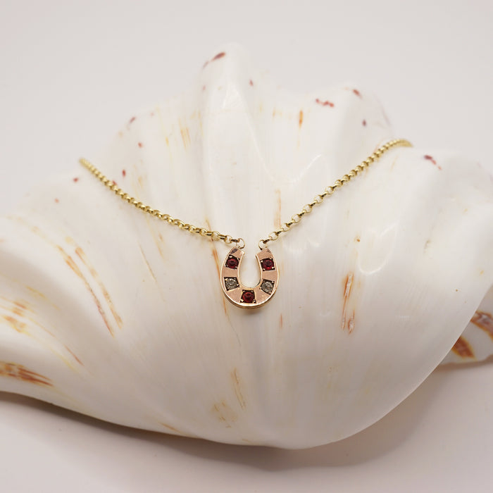Antique Gold Diamond and Ruby Horseshoe Necklace