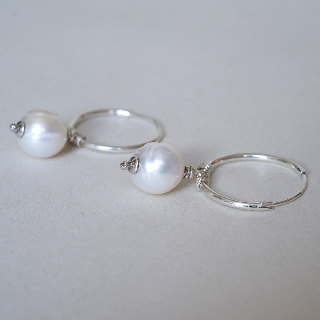 Silver and Pearl Hoop Earrings