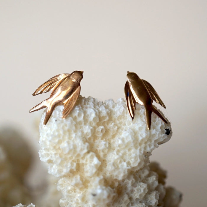 9ct Gold Swallow earrings. Badgers Velvet