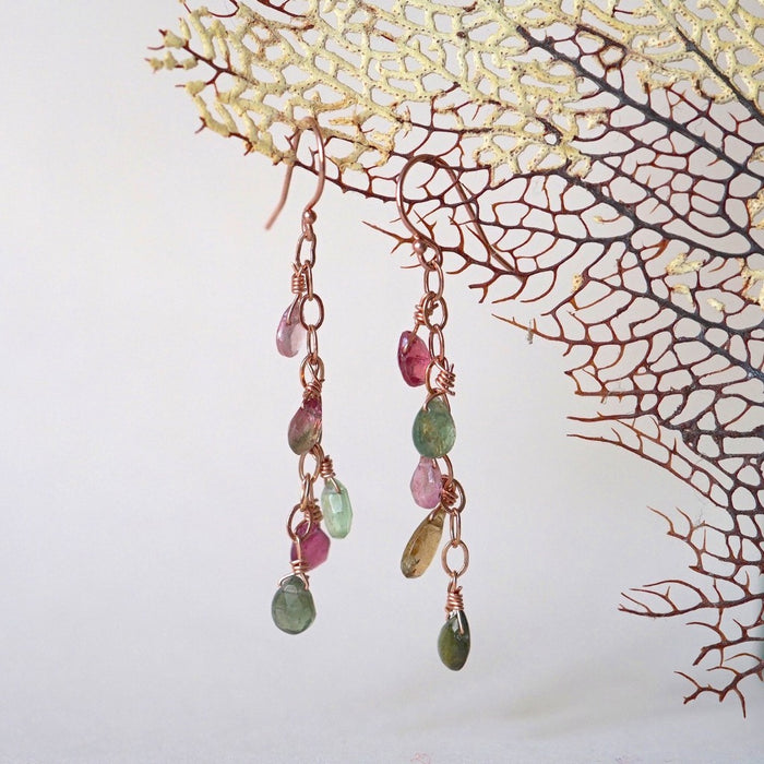 Tourmaline and  Rose Gold Chain Hook Earrings