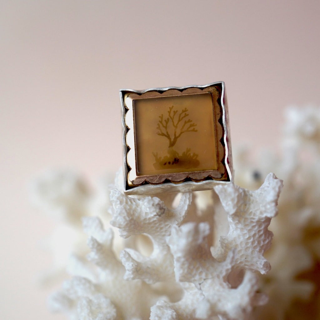 Gold and Silver Victorian Moss Agate Ring